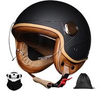 Casco da Motociclista, Casco da Motociclista retrò 3/4 Aperto con Visiera, Omologato ECE/DOT Leggero Anti-Collisione Casco Moto Mezzo per Uomo Donna Scooter ATV Cruiser Casco A,M=58-59cm