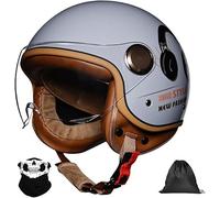 Casco da Motociclista, Casco da Motociclista retrò 3/4 Aperto con Visiera, Omologato ECE/DOT Leggero Anti-Collisione Casco Moto Mezzo per Uomo Donna Scooter ATV Cruiser Casco E,M=58-59cm