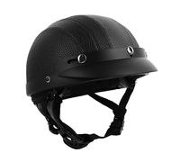 Casco da motociclista, stile retrò, in pelle sintetica, semi-facciale, per moto, scooter, traspirante, design leggero, taglia unica (pelle nera)