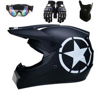 Casco da Motocross, Approvato DOT, con Occhiali Guanti Maschera, per Moto da Cross Enduro In Discesa(EE,L(56-57cm))
