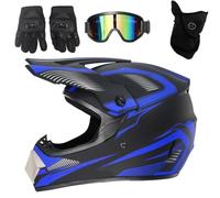 Casco da motocross, casco integrale da moto per uomo, bambino, giovane, casco integrale da downhill, caschi professionali con occhiali, guanti, protezione per il viso (blu-M)