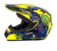 Casco da Motocross Fuoristrada per Uomo con Design Stampato Moto da Cross Casco Completo Casco da Corsa Road Set con Occhiali Maschera Unisex e Guanti per Adulti (A,S)