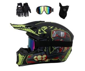 Casco da Motocross Gioventù Bambini, Integrale Fuoristrada Strada Bici da Cross Moto Casco, DOT Certificato In Discesa ATV MTB BMX Enduro Caschi, con Occhiali Guanti Maschera