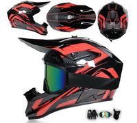 Casco da Motocross Integrale Moto con Occhiali Guanti Maschera, Bambini Adulti Casco Cross E Downhill Casco MTB MX Enduro Uomo Donna Caschi Moto per ATV Dirt Bike Scooter,H-M