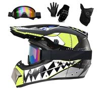 Casco da Motocross Per Adulti, Casco da Moto Fuoristrada MTB Per Bambini, con Guanti, Occhiali, Maschera, ATV, BMX, Downhill, Mountain Bike, Quad, Omologato DOT(F202 black,M(54-55cm))