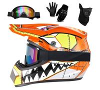 Casco da Motocross Per Adulti, Casco da Moto Fuoristrada MTB Per Bambini, con Guanti, Occhiali, Maschera, ATV, BMX, Downhill, Mountain Bike, Quad, Omologato DOT(F101 yellow,S(52-53cm))