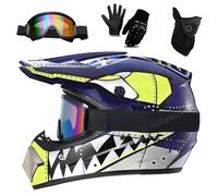 Casco da Motocross Per Adulti, Casco da Moto Fuoristrada MTB Per Bambini, con Guanti, Occhiali, Maschera, ATV, BMX, Downhill, Mountain Bike, Quad, Omologato DOT(F303 blue,S(52-53cm))