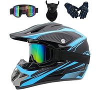 Casco da Motocross per Adulti, con Occhiali, Guanti, Maschera, Casco da Motocross per Bambini, Casco Integrale da Fuoristrada, Moto da Motocross BMX MX, Blue, L(56-57cm)