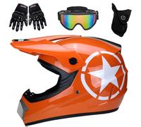 Casco da Motocross Per Bambini, con Occhiali, Guanti E Maschera, Per Ragazzi E Ragazze Dagli 8 Ai 18 Anni, Casco ATV Per Bambini, Motocross Fuoristrada(905 Orange Star,L(56-57cm))