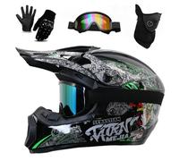 Casco da Motocross Per Bambini, Integrale, Per ATV, Dirt Bike, con Occhiali + Guanti + Maschera, MTB, BMX, Fuoristrada, Per Ragazzi E Ragazze, Omologato DOT(226 Styles Green,M(56-57CM))