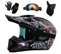 Casco da Motocross Per Bambini, Integrale, Per ATV, Dirt Bike, con Occhiali + Guanti + Maschera, MTB, BMX, Fuoristrada, Per Ragazzi E Ragazze, Omologato DOT(226 Styles Black,L(57-58CM))