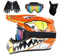 Casco da Motocross Unisex Per Bambini, con Occhiali, Guanti E Maschera, Per BMX, Mountain Bike, Omologato DOT(A orange,S(52-53cm))