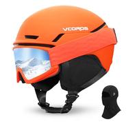 Casco da Sci con Occhiali da Sci Passamontagna Casco Sci per Uomo Donna con Cuscinetti Auricolari Rimovibili Ventilazione UV Ski Helmet per Ski (Arancione Opaco+Occhiali da Sci + Passamontagna, S)