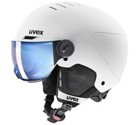 Casco da sci con visiera Uvex ROCKET JUNIOR VISOR (WHITE BLACK MAT - S2 MIRROR BLUE) Junior 54-58