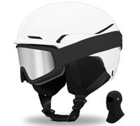 Casco da Sci Kit con Occhiali da Sci Passamontagna Casco Sci per Uomo Donna con Cuscinetti Auricolari Rimovibili UV Regolabile Ski Helmet (Bianco Brillante+Maschera da sci+Passamontagna, L)
