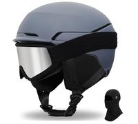 Casco da Sci Kit con Occhiali da Sci Passamontagna Casco Sci per Uomo Donna con Cuscinetti Auricolari Rimovibili UV Regolabile Ski Helmet (Grigio Opaco+Maschera da sci+Passamontagna, L)