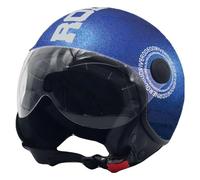 Casco Demijet Moto Rodeo Drive, Blu Metallizzato/Argento, con Visiera Protettiva (L)