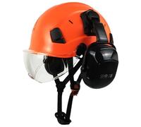 Casco di sicurezza per casco rigido, paraorecchie, ventilato, protezione per la testa, in vetro trasparente, con adesivi riflettenti, protezione per motosega, protezione per il mento, protezione