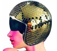 Casco Disco Ball - Cappello del costume punk in specchio di , visiera retrattile, specchiera luminosa per la festa per il palco degli eventi | Bar DJ Club Fiesta Celebr