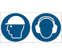 Casco e cuffia antirumore obbligatori - CARTELLO SEGNALETICO ISO 7010 in Adesivo Resistente, Pannello in Forex o Pannello In Alluminio (ADESIVO 10X15 CM)