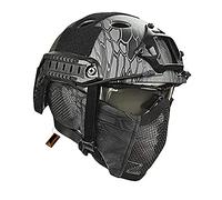 Casco Fast Tattico MH Combinato, con Protezione per le Orecchie Pieghevole Maschera a Rete Mezza Faccia e Occhiali per il Set di Giochi Airsoft Paintball CS