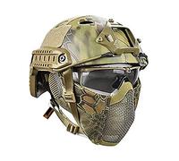 Casco Fast Tattico MH Combinato, con Protezione per le Orecchie Pieghevole Maschera a Rete Mezza Faccia e Occhiali per il Set di Giochi Airsoft Paintball CS