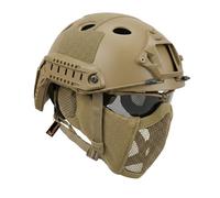 Casco Fast Tattico MH Combinato, con Protezione per le Orecchie Pieghevole Maschera a Rete Mezza Faccia e Occhiali per il Set di Giochi Airsoft Paintball CS