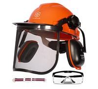 Casco Forestale con Cuffie Antirumore e Visiera in Rete, Casco per Motosega, Casco di sicurezza con anti-appannamento occhiali protettivi, Ideale per Lavori con Motosega e Decespugliatore