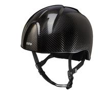 CASCO IN CARBONIO E-LIGHT NERO LUCIDO SENZA VISIERA / GRIGLIA IN ACCIAIO INOSSIDABILE / CINTURINO STANDARD