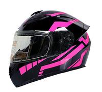 Casco integrale da moto con 3 opzioni di lenti Caschi da scooter DOT Casco da moto turistico Caschi da crash per uomini e donne Pendolarismo quotidiano (strisce nero-rosa) (B,53~54cm S)