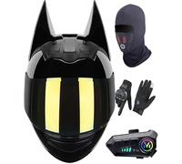 Casco Integrale Da Moto Con Orecchie Da Gatto Bluetooth, Certificato ECE 22.06, Casco Modulare Da Moto Con Design Accattivante Per Guida Su Strada E Corse - Unisex 3,M/(54~56cm)