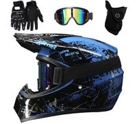 Casco Integrale da Moto Fuoristrada Per Bambini, con Occhiali, Maschera E Guanti, Per MTB, BMX, Downhill, Quad, Enduro E Cross, Omologato DOT(Style 7,XL (58-59cm))