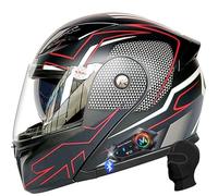 Casco integrale da moto modulare Bluetooth con design flip-up, doppia visiera antiappannamento, casco da moto leggero omologato ECE con doppio microfono altoparlante for motociclisti cittadini o da tu