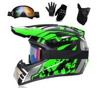 Casco Integrale da Motocross Mtb, Casco da Moto Per Adulti E Ragazzi, Fuoristrada, Atv, Scooter, con Occhiali, Guanti E Maschera, Downhill, BMX, Quad, Omologato DOT(B2 green,M(54-55cm))