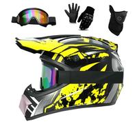 Casco Integrale da Motocross Mtb, Casco da Moto Per Adulti E Ragazzi, Fuoristrada, Atv, Scooter, con Occhiali, Guanti E Maschera, Downhill, BMX, Quad, Omologato DOT(B1 yellow,S(52-53cm))