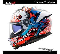 CASCO INTEGRALE LS2 FF808 STREAM 2 INFERNO WHITE BLUE ECE 22.06 VERNICE LUCIDA