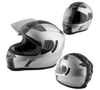 Casco Integrale Moto Scooter Touring Visiera Interna Parasole Viaggio Argento