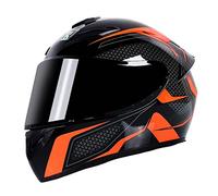 Casco integrale per moto Caschi per scooter con 3 opzioni di lenti DOT Casco turistico per moto Caschi per uomini & donne Pendolarismo quotidiano (Pista nera arancione) (B,57~58cm L)