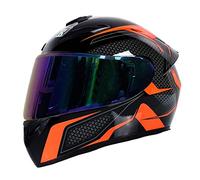 Casco integrale per moto Caschi per scooter con 3 opzioni di lenti DOT Casco turistico per moto Caschi per uomini & donne Pendolarismo quotidiano (Pista nera arancione) (C,55~56cm M)