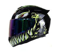 Casco integrale per scooter da moto con 3 opzioni di lenti Caschi da moto DOT Casco turistico per uomini & donne Pendolarismo quotidiano (Mostro verde) (C,55~56cm M)