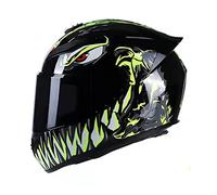 Casco integrale per scooter da moto con 3 opzioni di lenti Caschi da moto DOT Casco turistico per uomini & donne Pendolarismo quotidiano (Mostro verde) (A,55~56cm M)