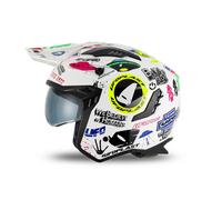 CASCO JET MOTO UFO SHERATAN TRIAL SCOOTER BIANCO COLORATO VISIERA A SCOMPARSA