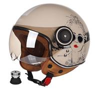 Casco jet retrò, casco jet 3/4 con visiera, mezzo casco da motociclista in stile vintage, certificato ECE, unisex D,S(53-54CM)