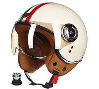 Casco jet retrò, casco jet 3/4 con visiera, mezzo casco da motociclista in stile vintage, certificato ECE, unisex G,M(55-56CM)