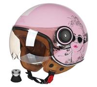 Casco jet retrò, casco jet 3/4 con visiera, mezzo casco da motociclista in stile vintage, certificato ECE, unisex C,S(53-54CM)