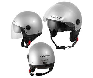Casco Jet Scooter Moto ECE 22-06 Doppia Visiera Parasole Argento XL