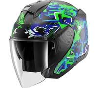 Casco Jet Shark Skwal Jet Pranz Nero Verde Blu Opaco S
