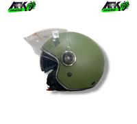 Casco Jet Verde Militare Doppia Visiera Lunga e Parasole Omologato Moto Scooter