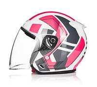 Casco Jet Vintage Casco Mezzo Moto Metà Aperto Faccia Casco Del Motociclo Con Visiera Parasole ECE Omologato Casco Da 3/4 Aperto Per Uomini Donne Per Retro Moto Elettrico,Rosa,XL