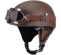 Casco Jet Vintage Omologato ECE,Mezzo Casco Moto Pelle D'epoca Con Occhiali Da Aviatore,Caschi Scooter Caschi Street Cruiser Da Uomo E Da Donna 55-62CM B,L